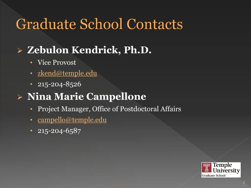 graduate school contacts