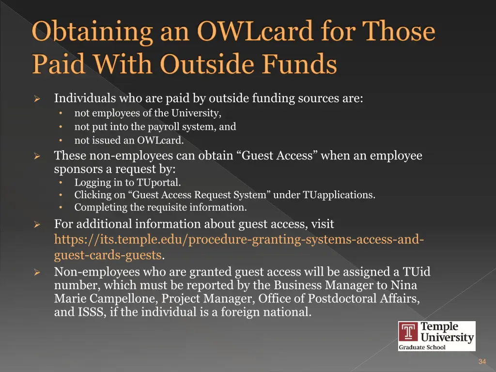 obtaining an owlcard for those paid with outside