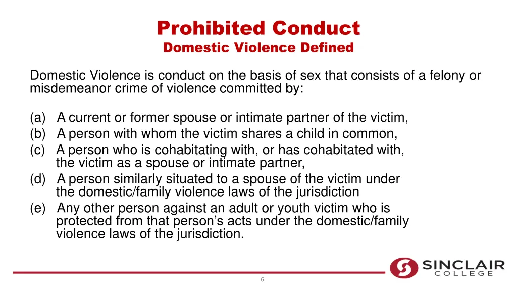 prohibited conduct domestic violence defined