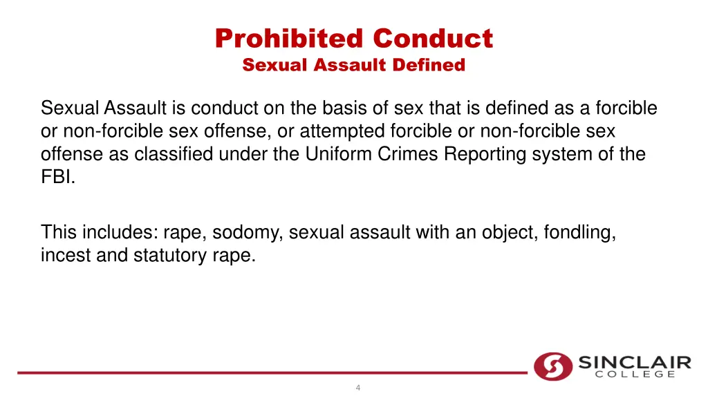 prohibited conduct sexual assault defined