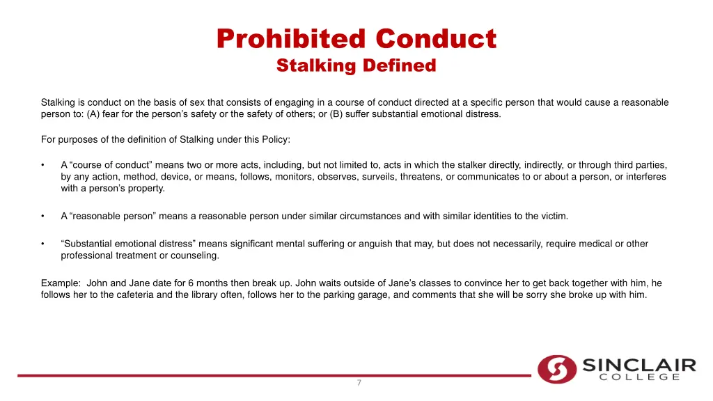 prohibited conduct stalking defined