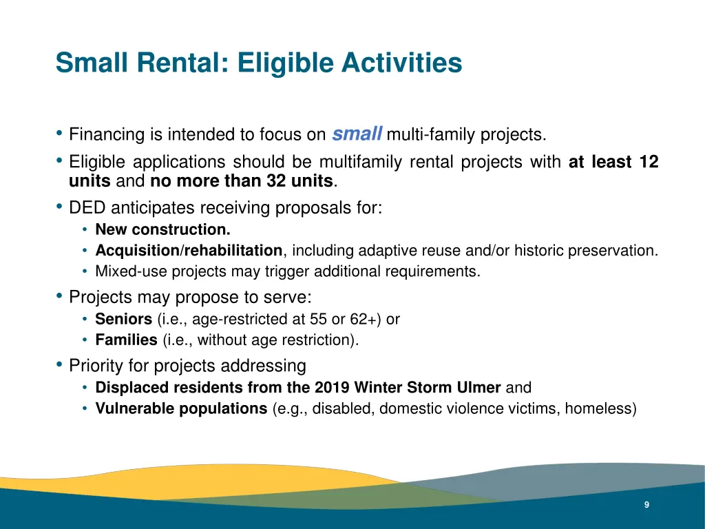 small rental eligible activities