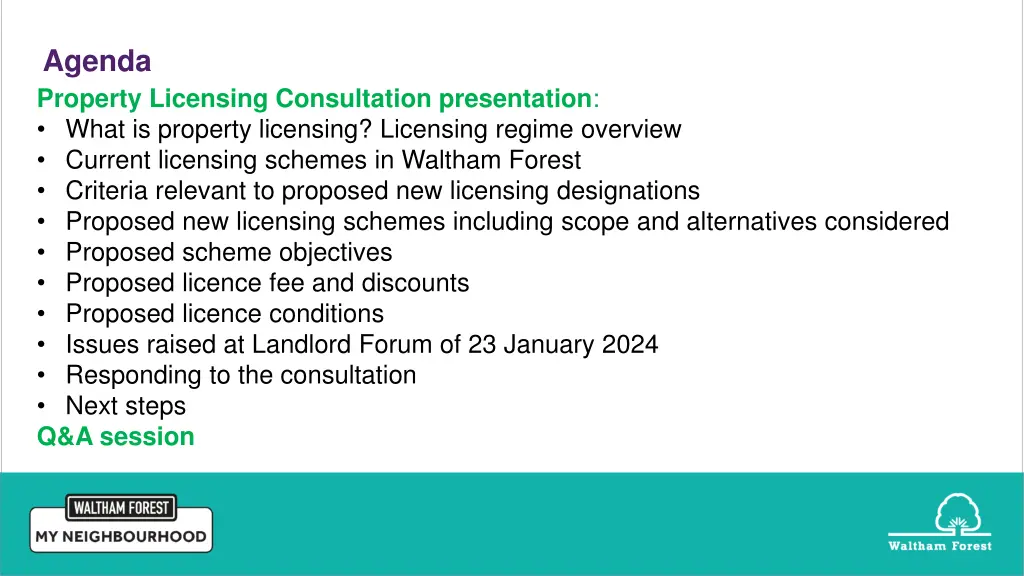 agenda property licensing consultation