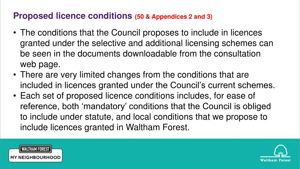 proposed licence conditions 50 appendices 2 and 3