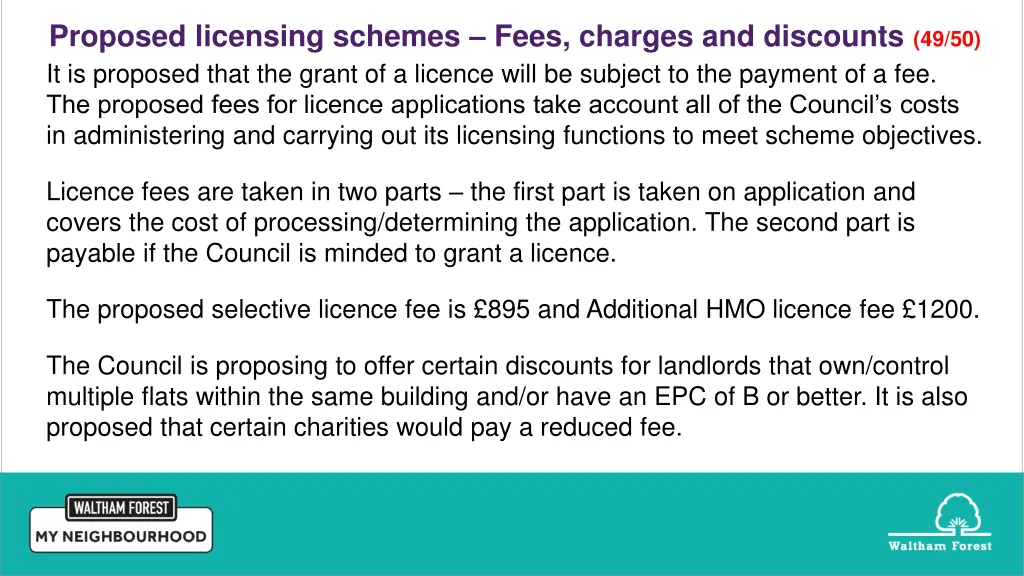 proposed licensing schemes fees charges