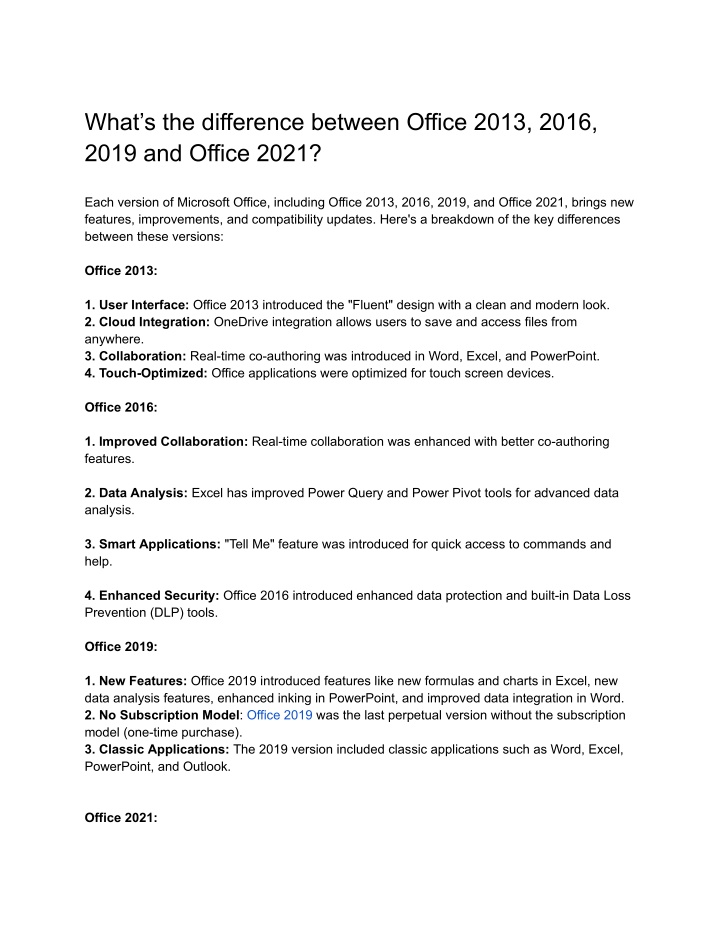 what s the difference between office 2013 2016