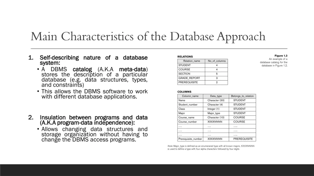 main characteristics of the database approach