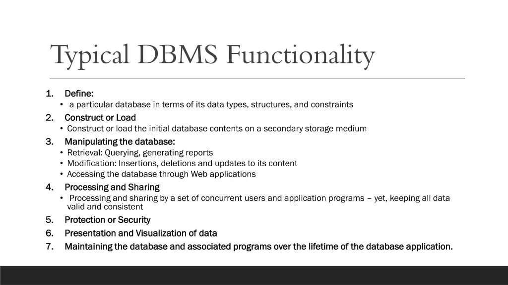 typical dbms functionality