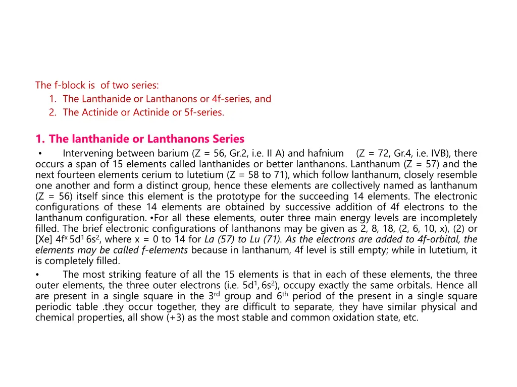 the f block is of two series 1 the lanthanide