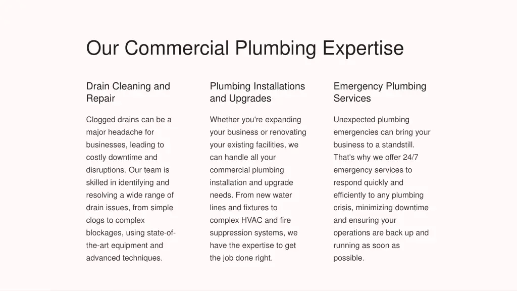 our commercial plumbing expertise