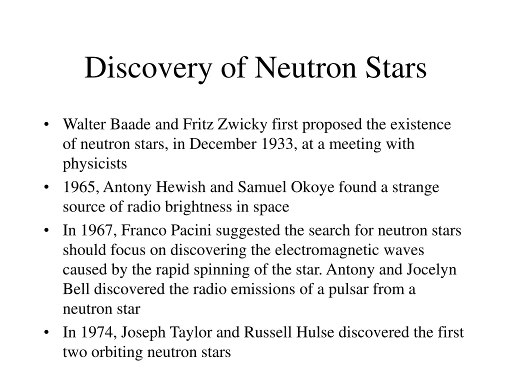 discovery of neutron stars