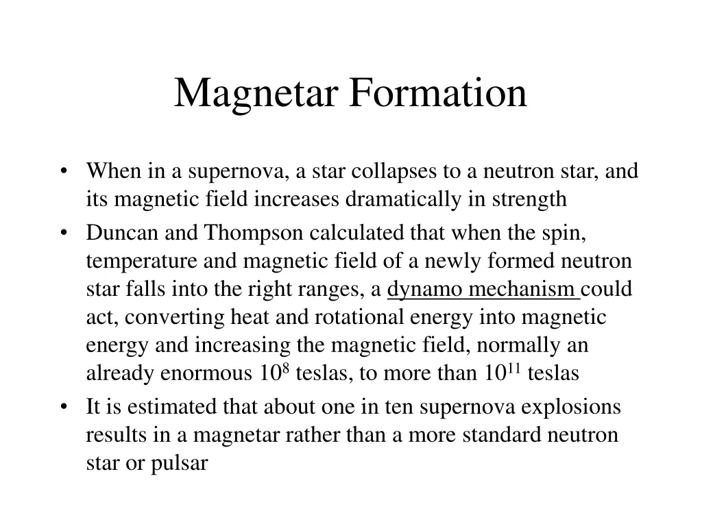 magnetar formation