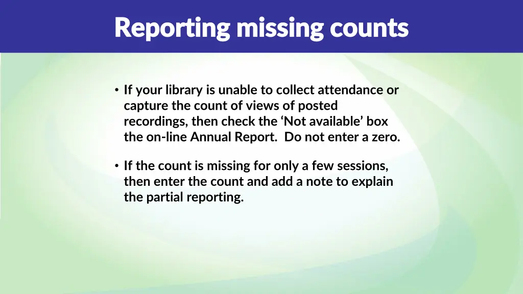 reporting missing counts reporting missing counts