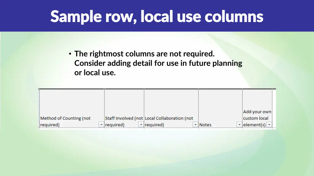 sample row local use columns sample row local