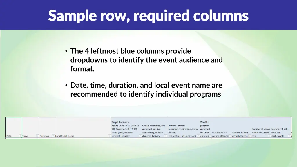 sample row required columns sample row required