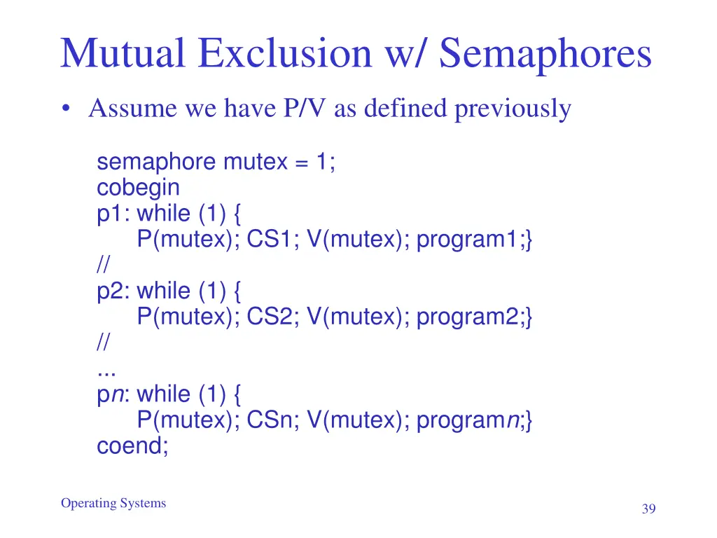 mutual exclusion w semaphores