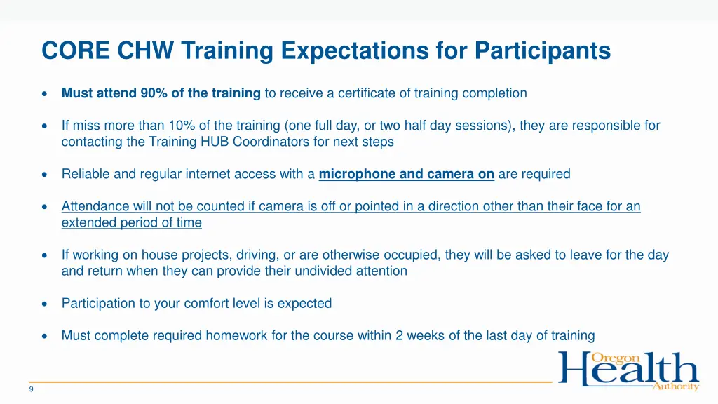 core chw training expectations for participants
