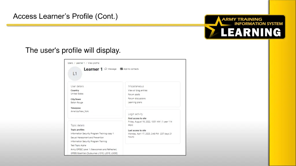 access learner s profile cont 1