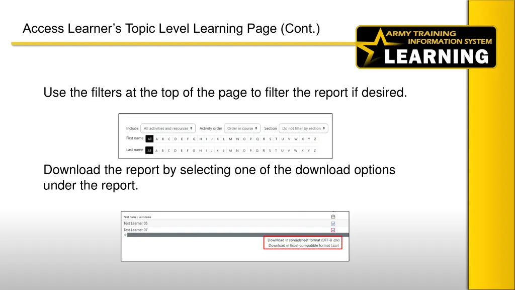access learner s topic level learning page cont 2