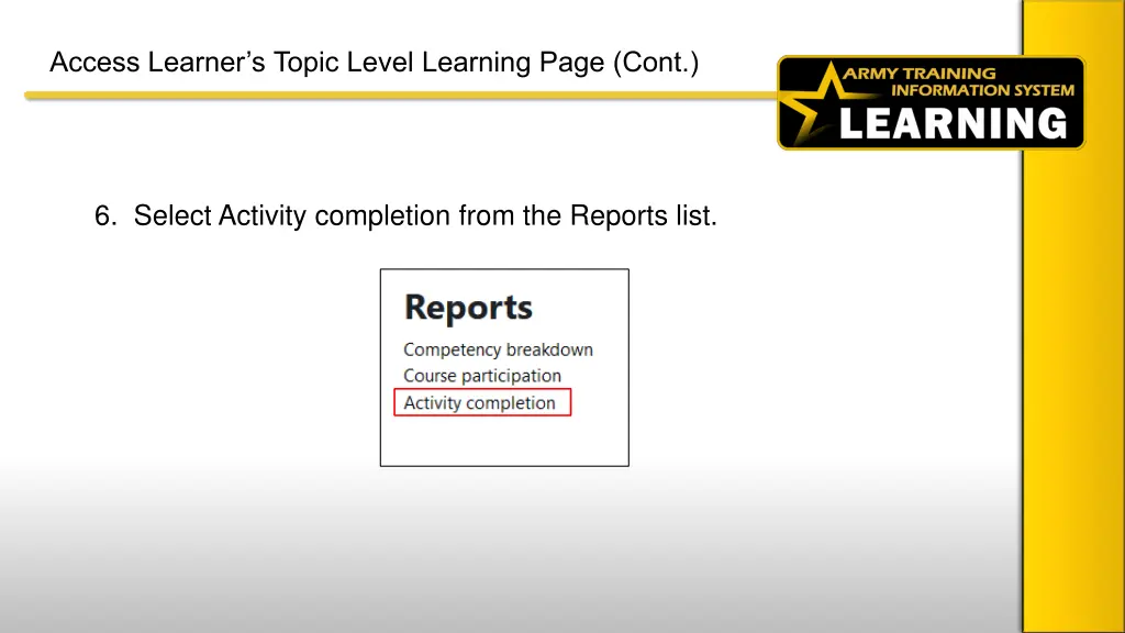 access learner s topic level learning page cont