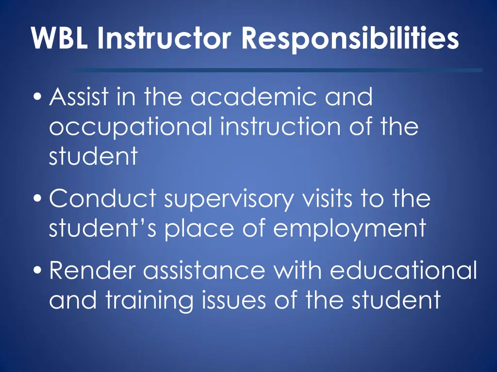 wbl instructor responsibilities