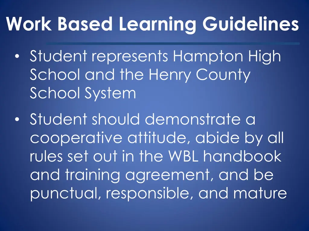 work based learning guidelines