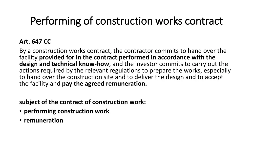 performing of construction works contract