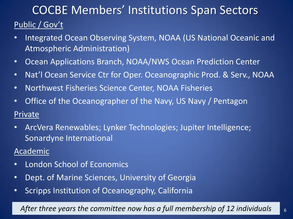 cocbe members institutions span sectors public