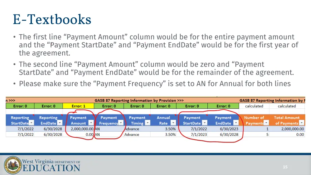 e textbooks the first line payment amount column