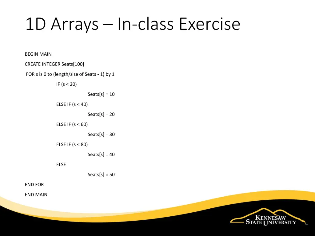 1d arrays in class exercise 1