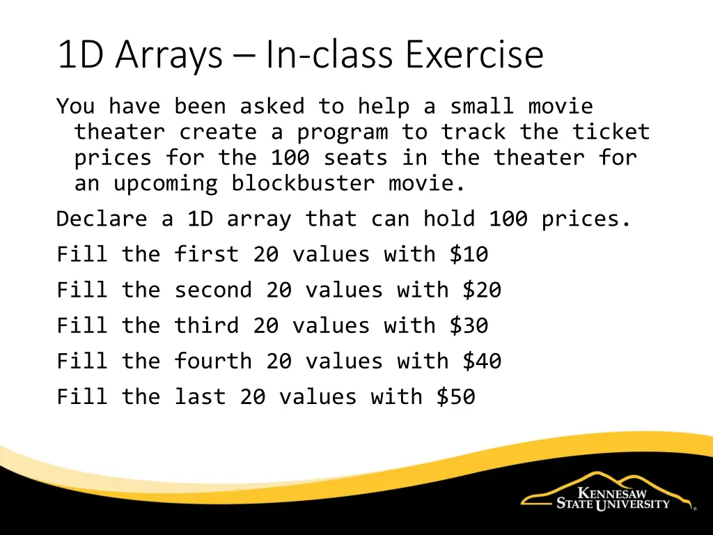 1d arrays in class exercise