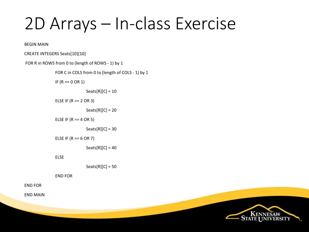 2d arrays in class exercise 1