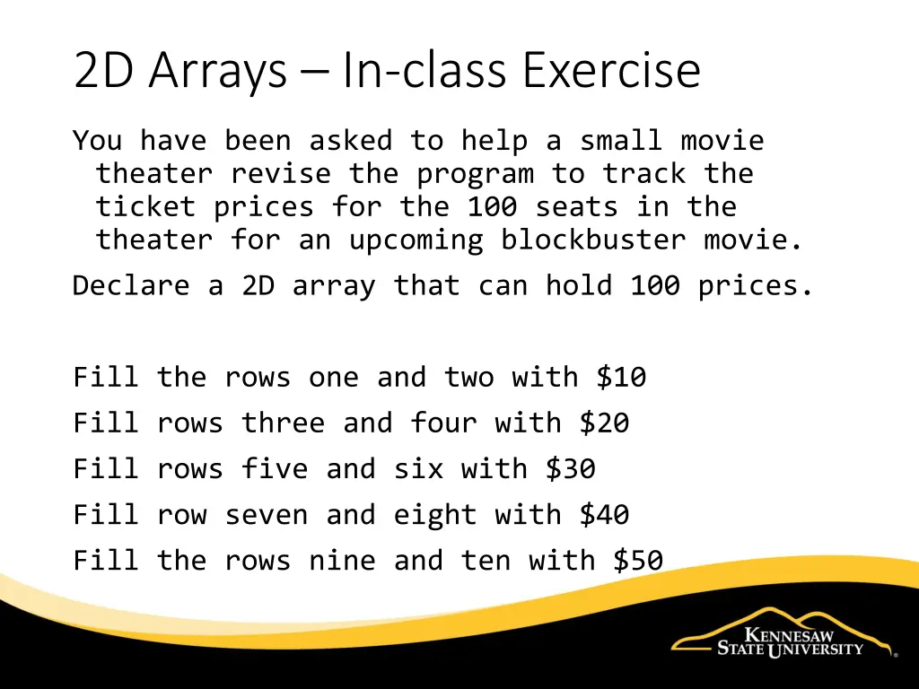 2d arrays in class exercise