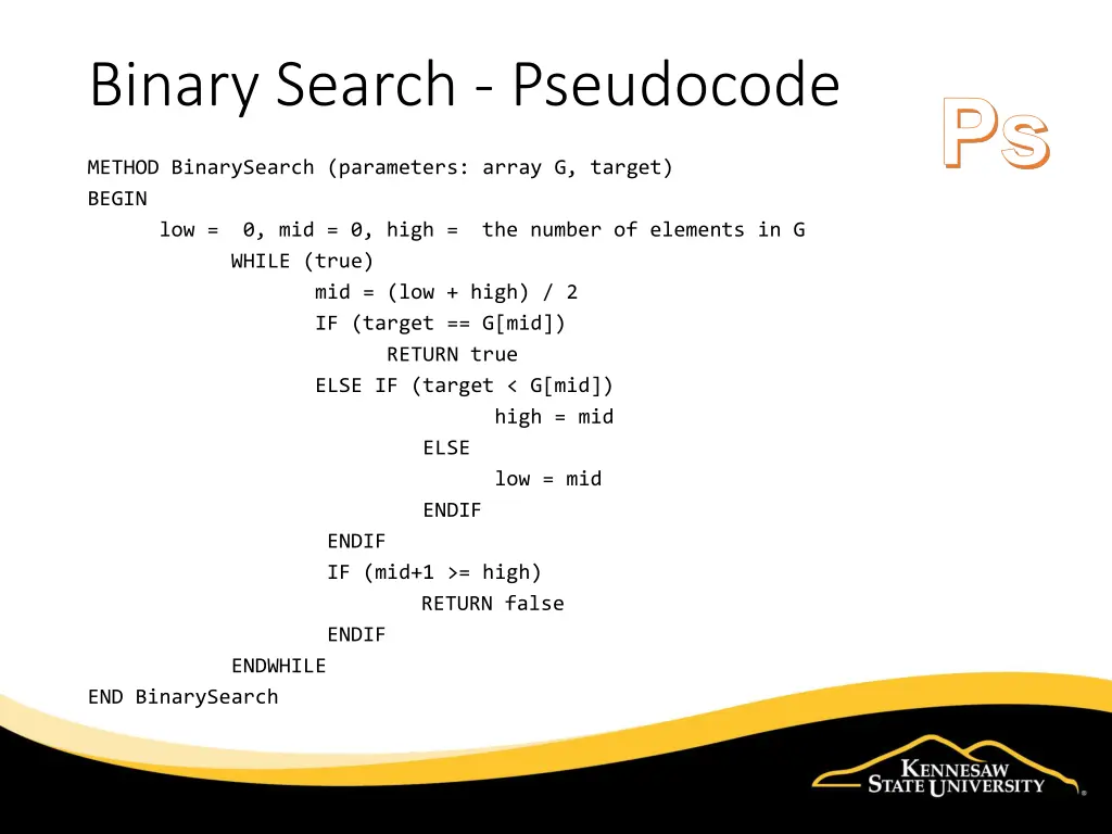 binary search pseudocode