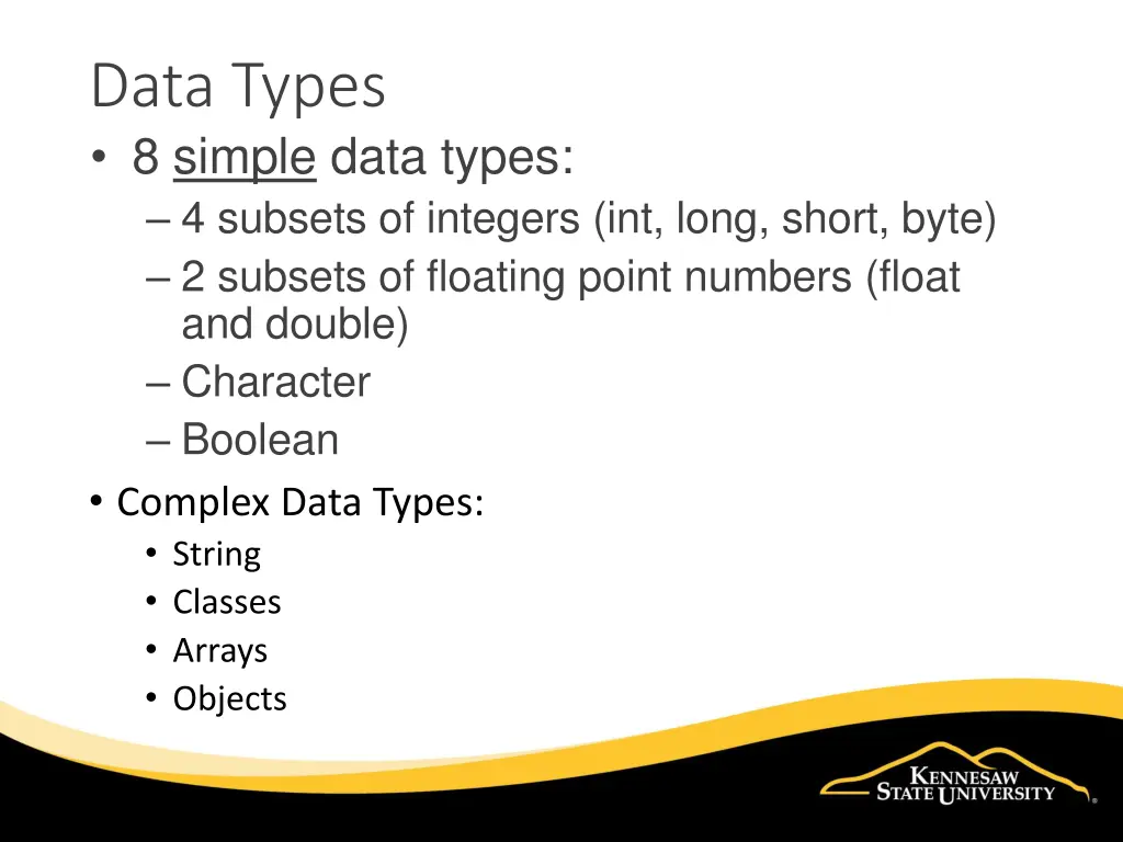 data types 8 simple data types 4 subsets