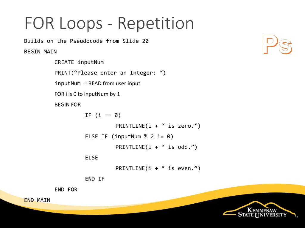 for loops repetition