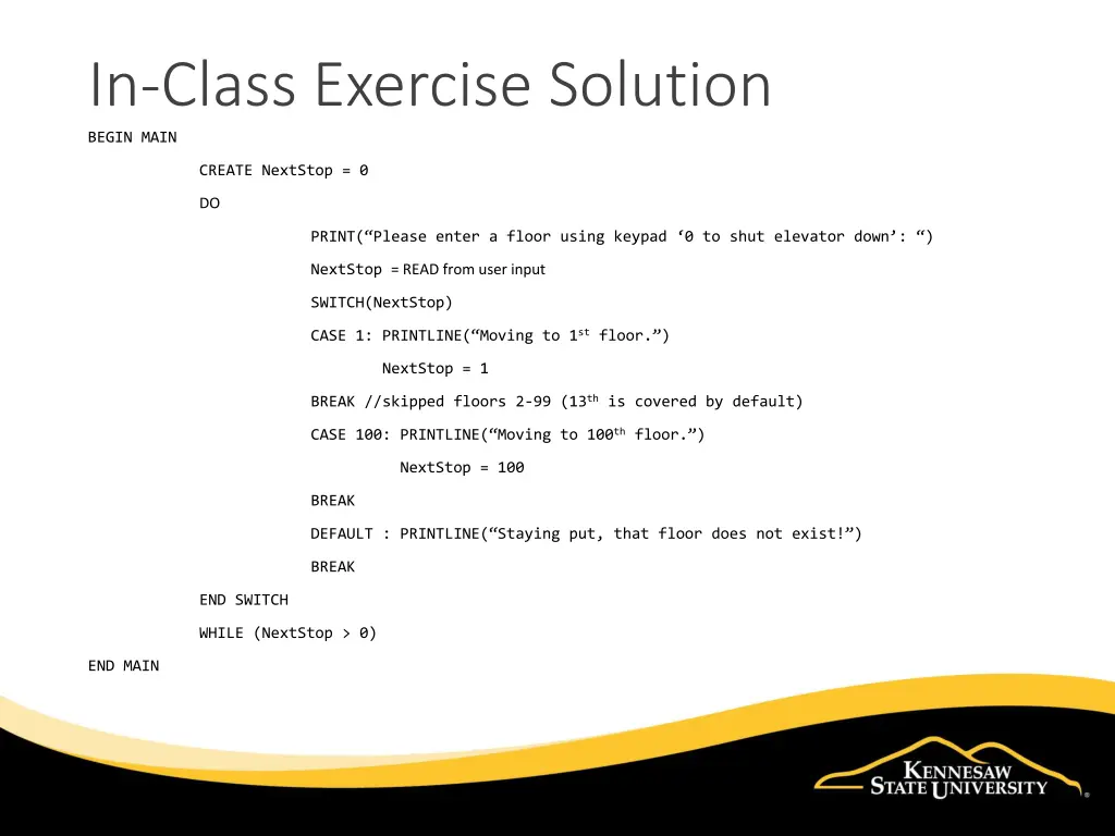 in class exercise solution begin main 1