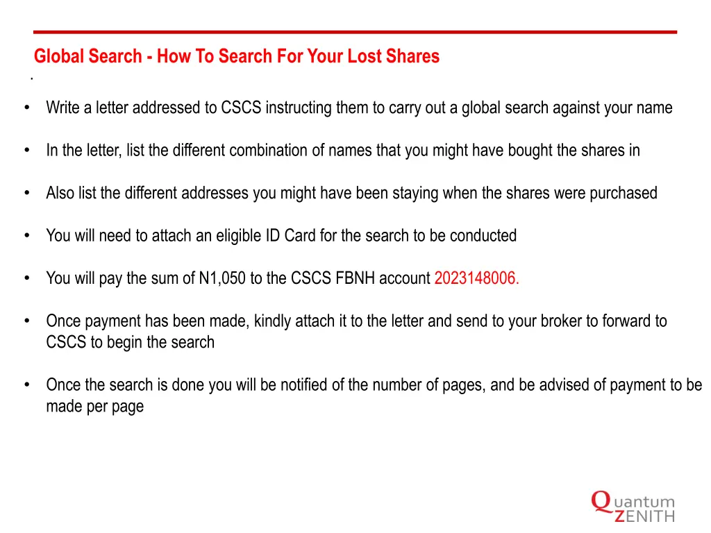 global search how to search for your lost shares