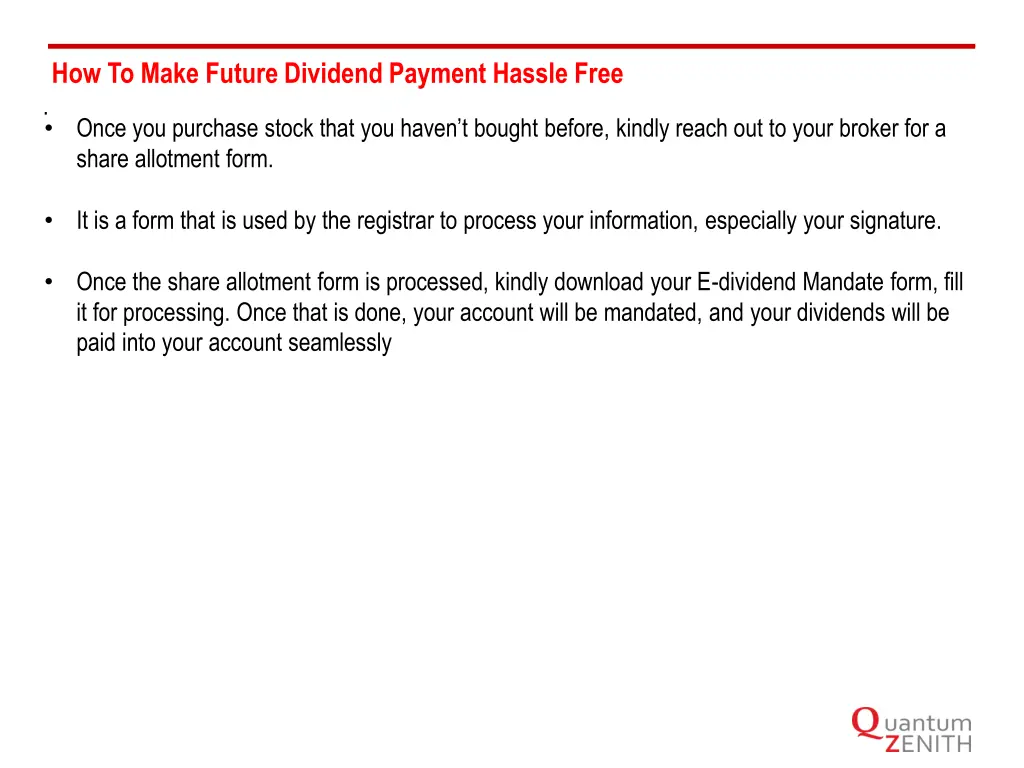 how to make future dividend payment hassle free