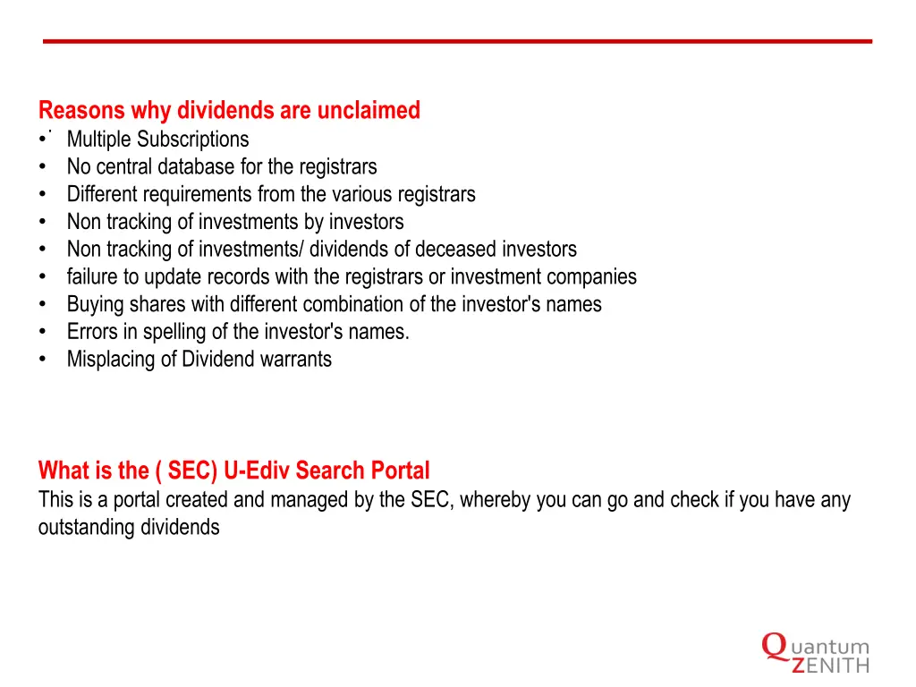 reasons why dividends are unclaimed multiple