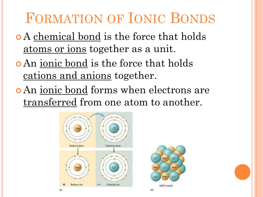 f ormation of i onic b onds a chemical bond