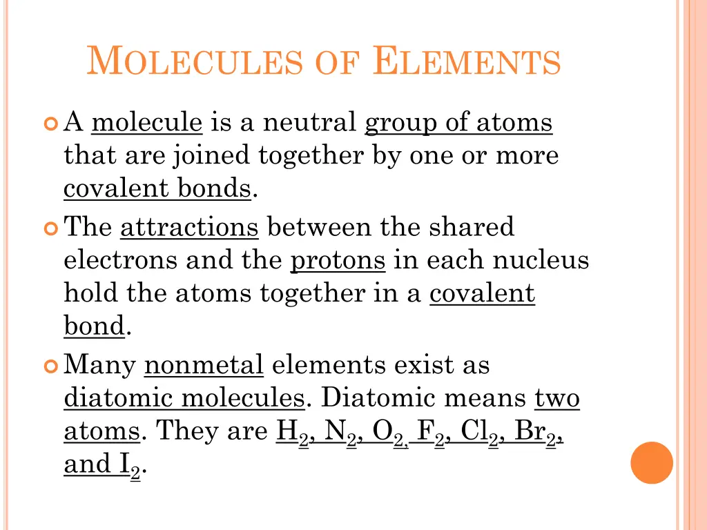 m olecules of e lements