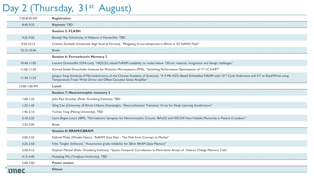 day 2 thursday 31 st august