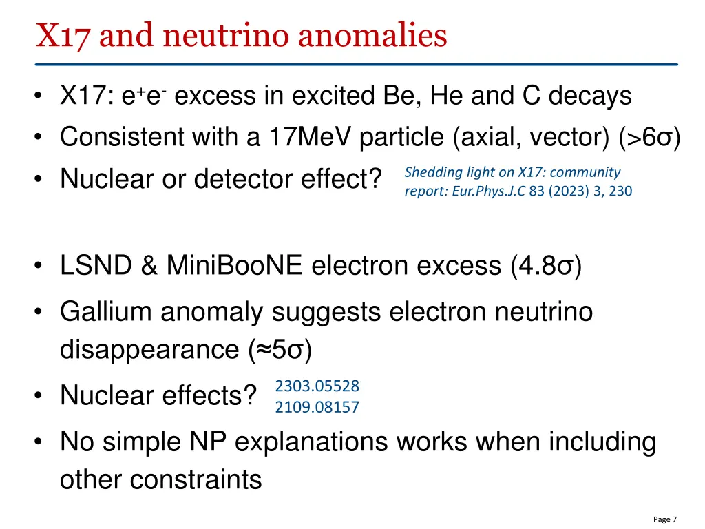 x17 and neutrino anomalies