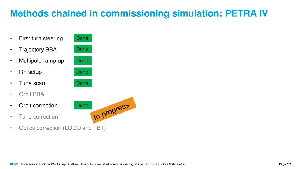 methods chained in commissioning simulation petra
