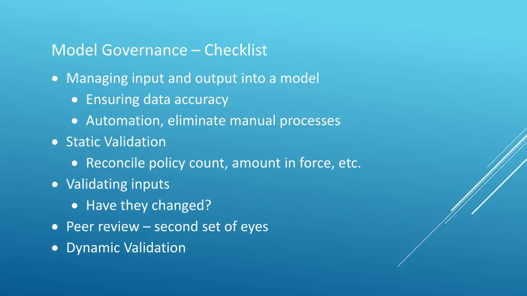 model governance checklist managing input