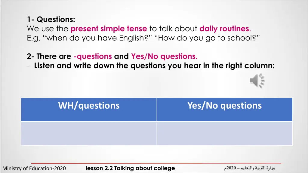 1 questions we use the present simple tense