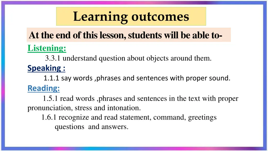 learning outcomes at the end of this lesson