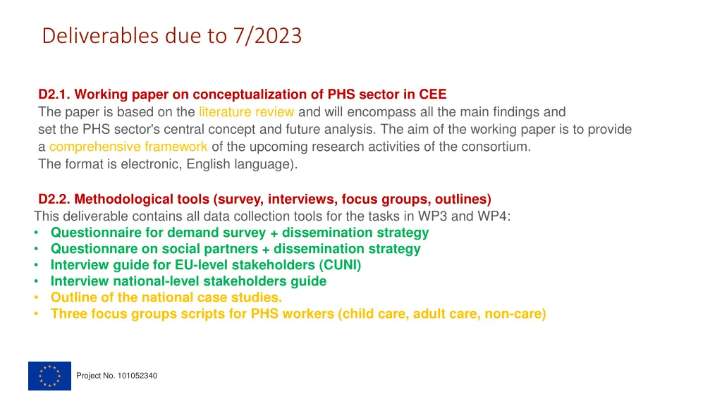 deliverables due to 7 2023