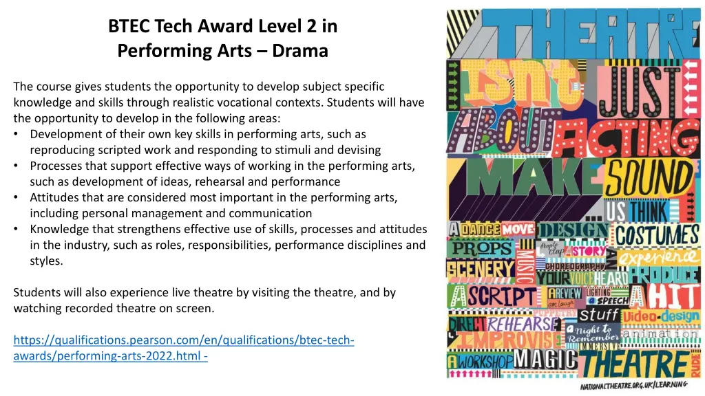 btec tech award level 2 in performing arts drama